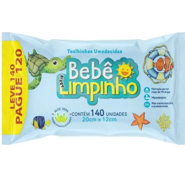 Lenço Umedecido Bebê Limpinho 140 unid