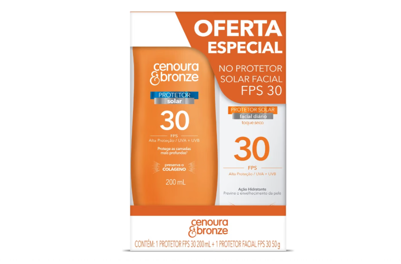 Cenoura e Bronze Kit Protetor Solar Corpo FPS 30 200ml + Facial FPS 30 50g